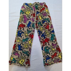 Keith Haring Fleece Lounge Pants S Drawstring Allover Print Cropped Hem